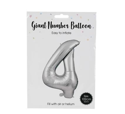 Balloon helium foil silver 4 102cm f-04