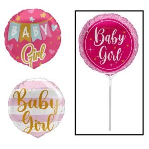 Balloon air fill w/stick baby girl