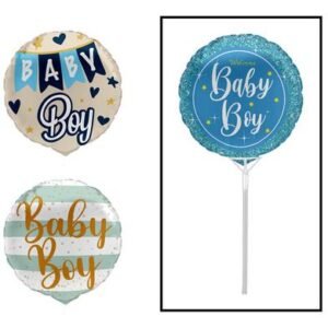 Balloon air fill w/stick baby boy
