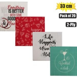 Serviettes 2ply 33cm 20pc words wine