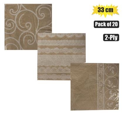 Serviettes 2ply 33cm 20pc kraft