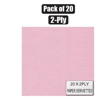 Serviettes 2ply 33cm 20pc plain pink