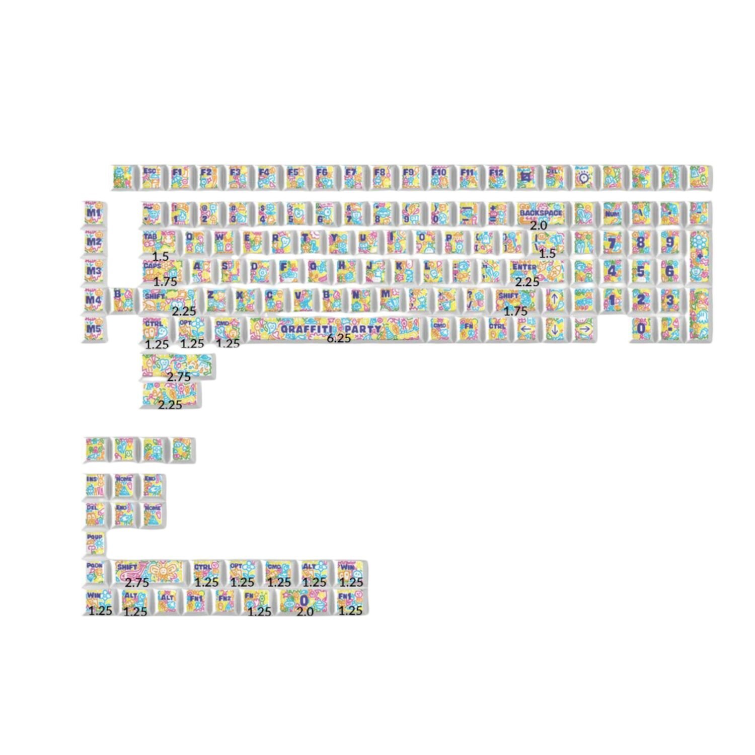 Keychron Graffiti Party – Cherry Profile Dye-Sub PBT Full Keycap Set (140 Keys, MX-Compatible) - Image 2